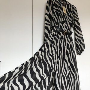Michael Kors Long Sleeve Zebra Print Maxi Dress, NWT,  Size S